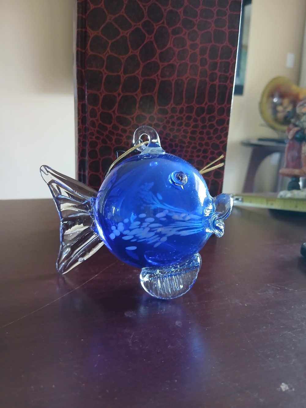 Handblown Blue Glass Fish Sculpture - Decorative Glass Art